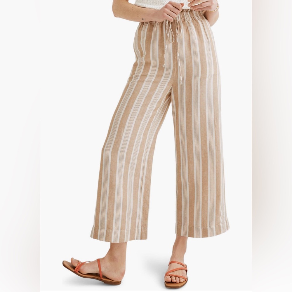 Madewell Tan Striped Wide-Leg Pants